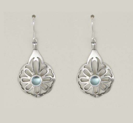 Sterling Silver Drop Dangle Flower Earrings With Blue Topaz